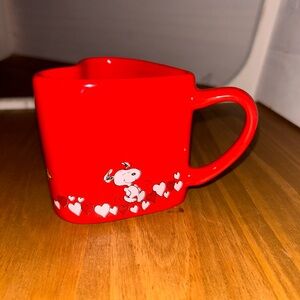 Red Heart-Shaped Mug with Snoopy Design